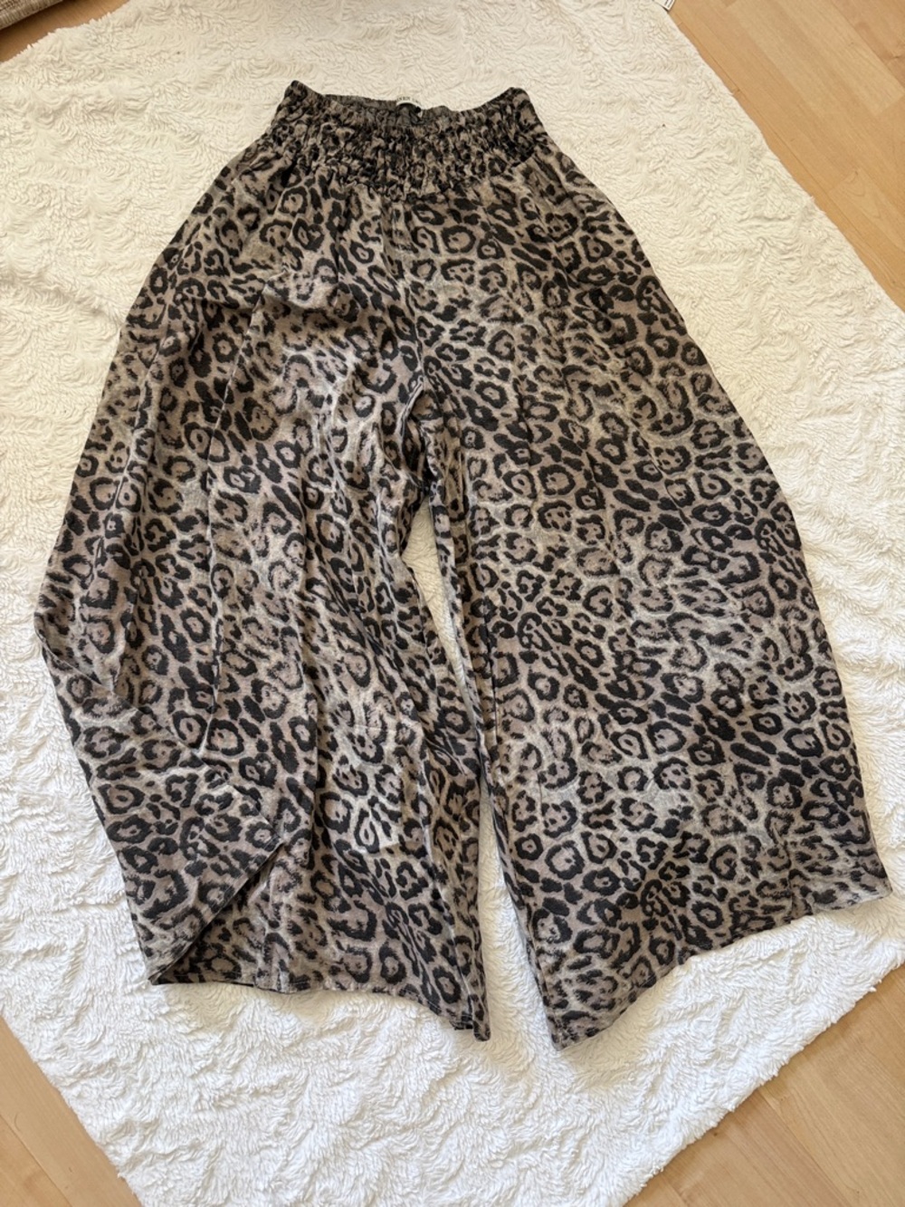 Wide Leg Linen Leopard Print Pants - Brown